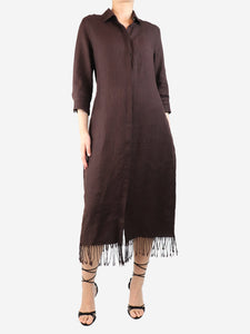 Max Mara Max Mara Chocolate fringe-hem midi dress - size UK 10