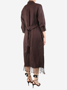 Max Mara Max Mara Chocolate fringe-hem midi dress - size UK 10