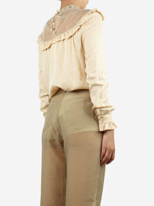 Saint Laurent Beige silk blouse with lace embroidery - size UK 8