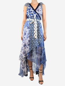 Diane Von Furstenberg Blue patchwork lace wrap dress - size M
