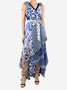Diane Von Furstenberg Blue patchwork lace wrap dress - size M
