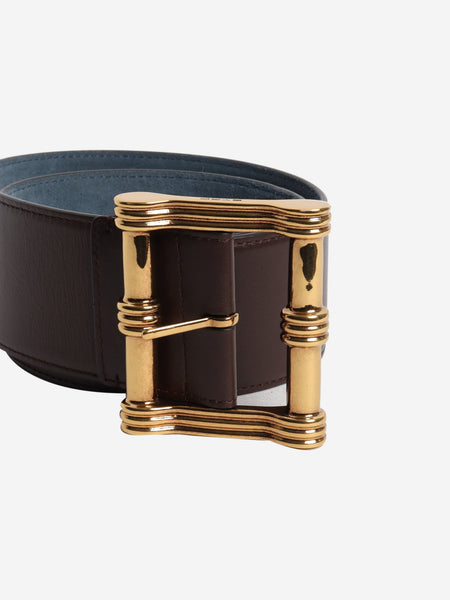 Brown thick leather belt alternate image