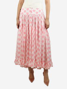 Alexandra Miro Pink heart-printed midi split skirt - size S