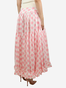 Alexandra Miro Pink heart-printed midi split skirt - size S