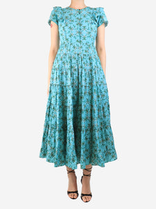 Cefinn Turquoise floral tiered midi dress - size UK 8