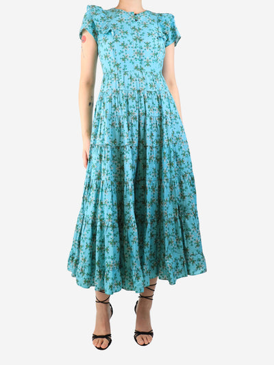 Turquoise floral tiered midi dress - size UK 8 Dresses Cefinn 
