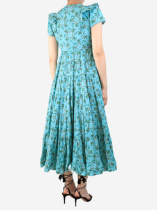 Cefinn Turquoise floral tiered midi dress - size UK 8