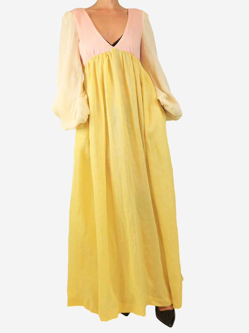 Pink and yellow colour-block maxi dress - size XL