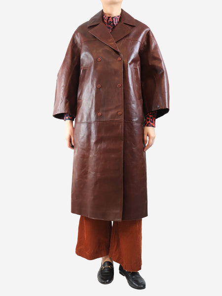 Brown oversized leather coat - size S product image