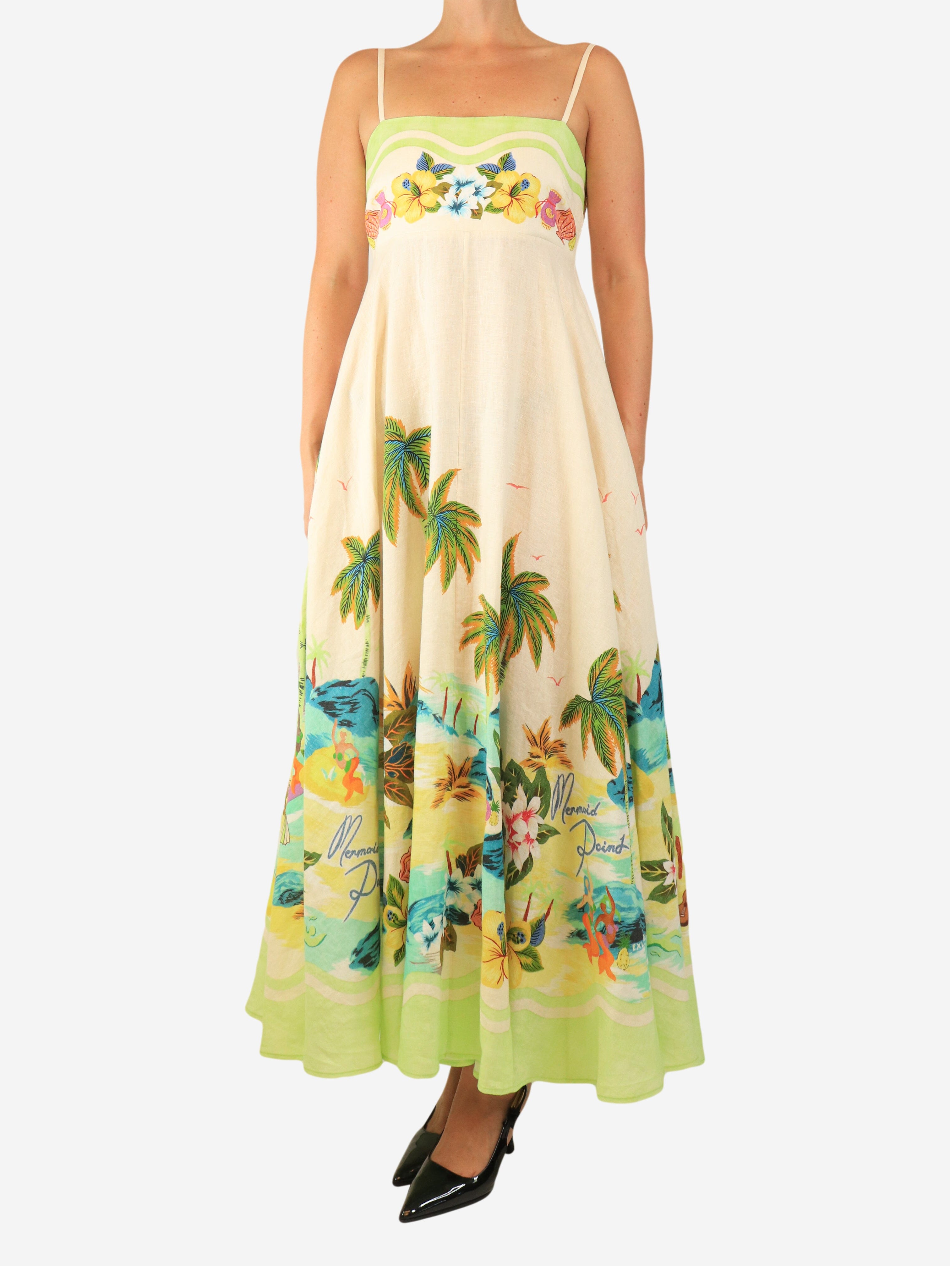 Cream tropical midi dress - size UK 10 Dresses Alemais 