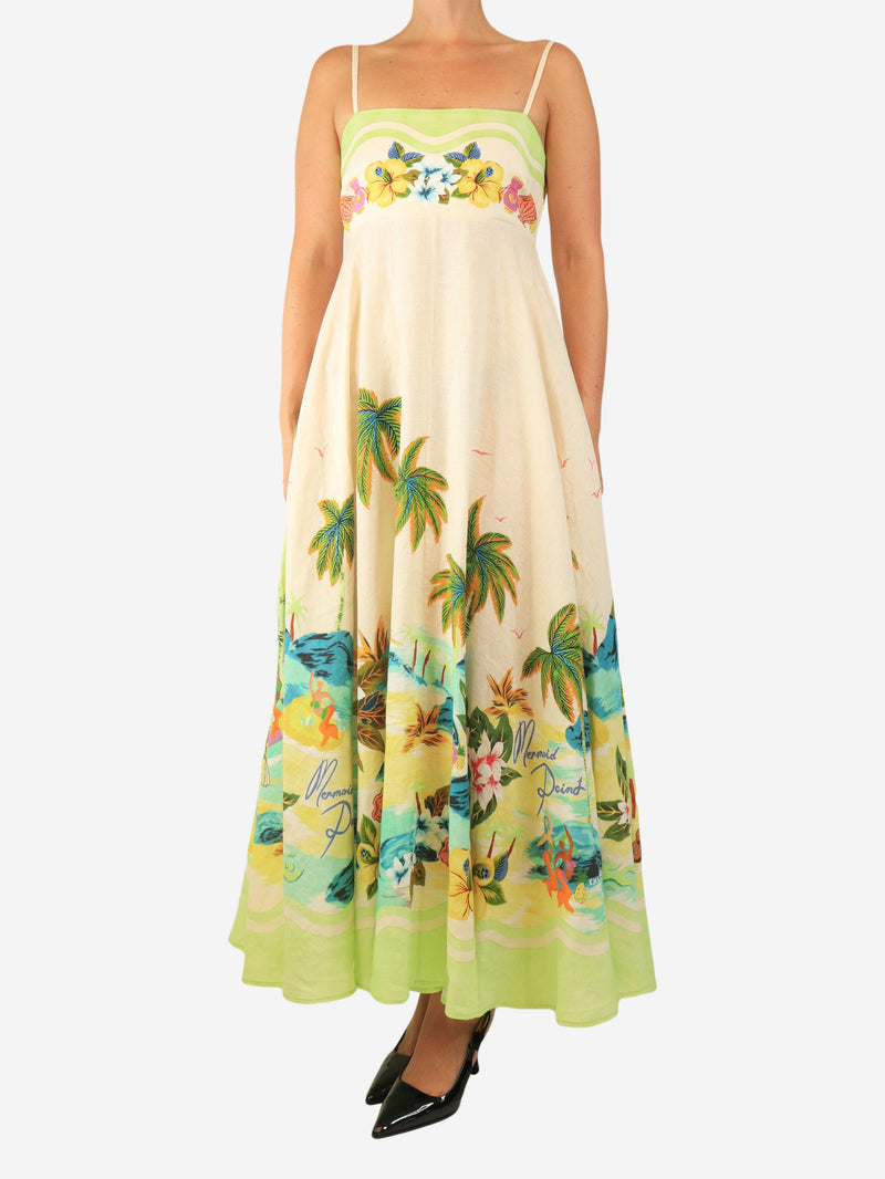 Cream tropical midi dress - size UK 10 Dresses Alemais 