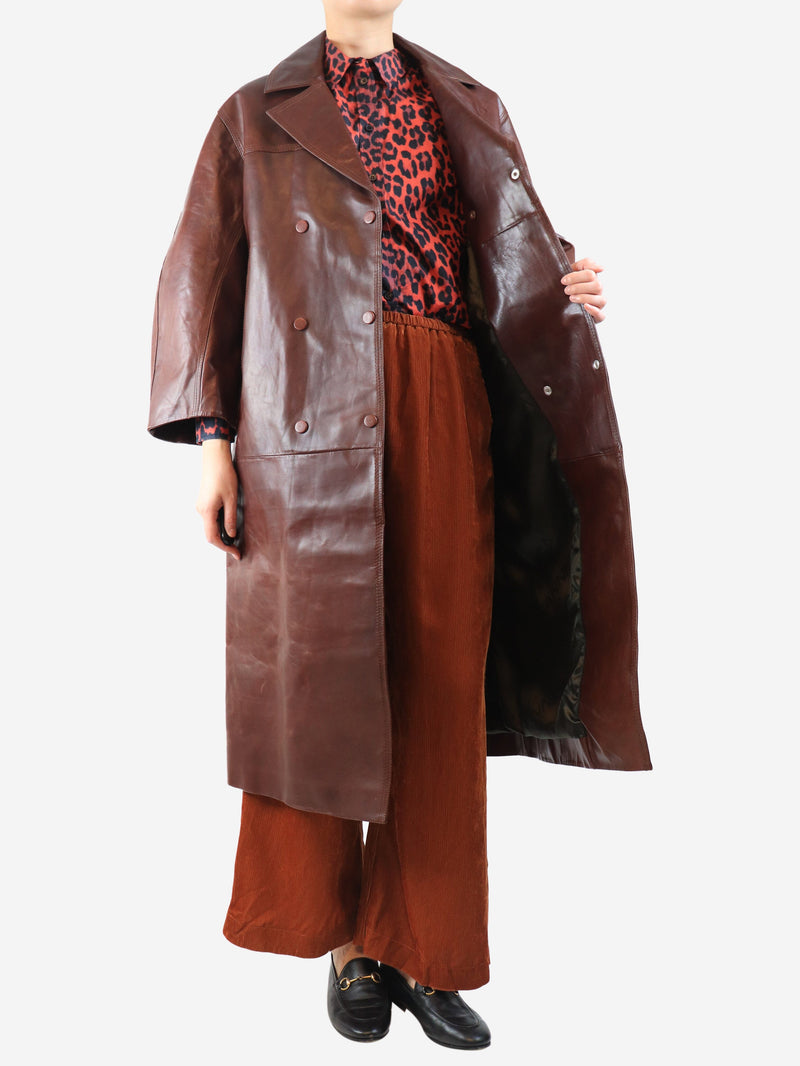 Brown oversized leather coat - size S Coats & Jackets Ganni 