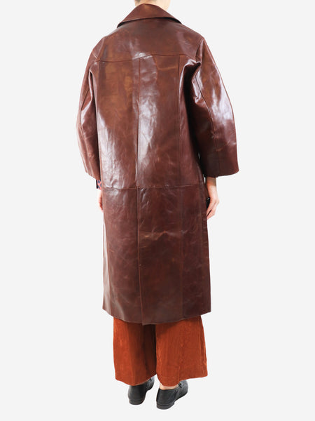 Brown oversized leather coat - size S alternate image