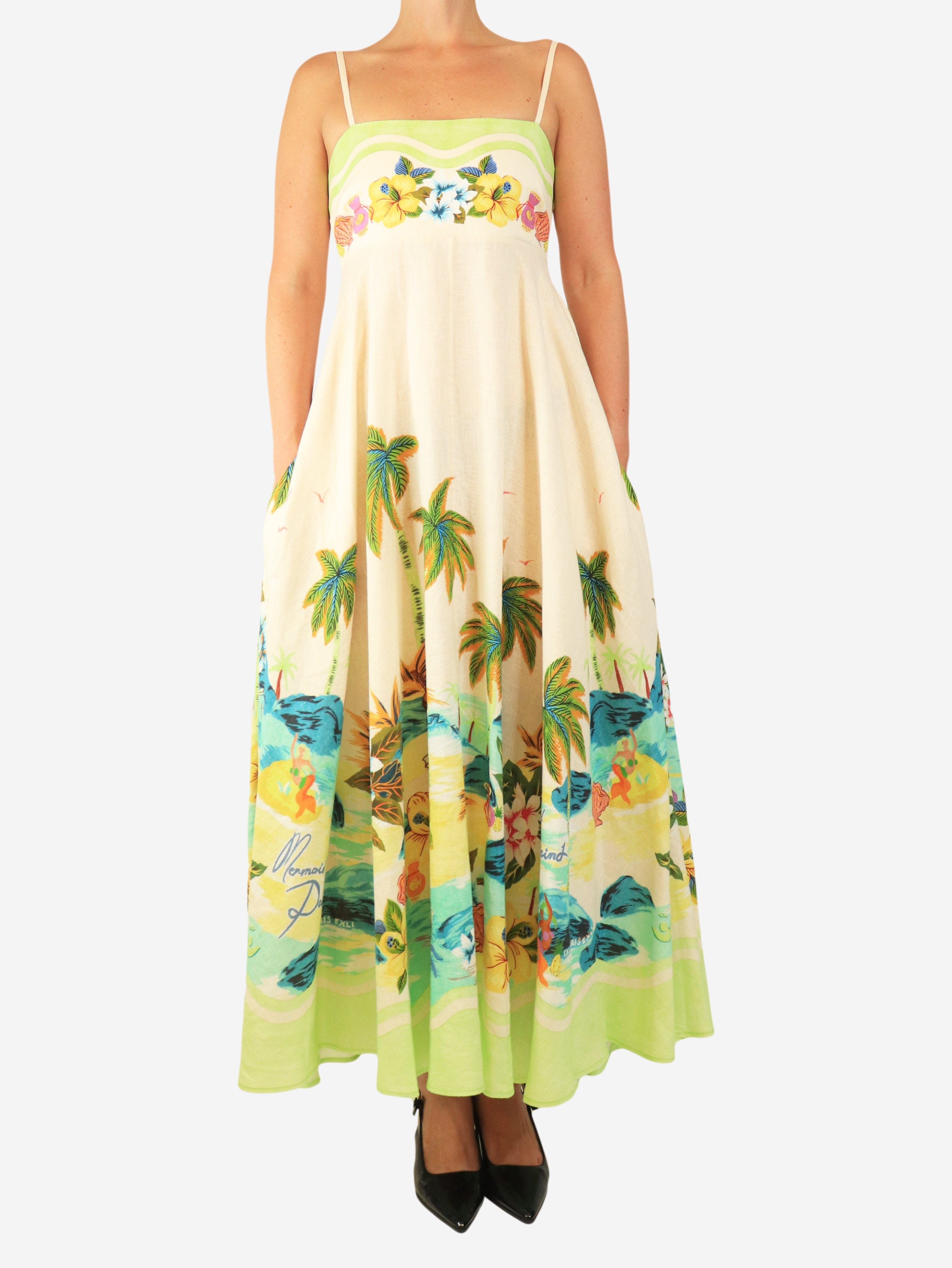 Cream tropical midi dress - size UK 10 Dresses Alemais 