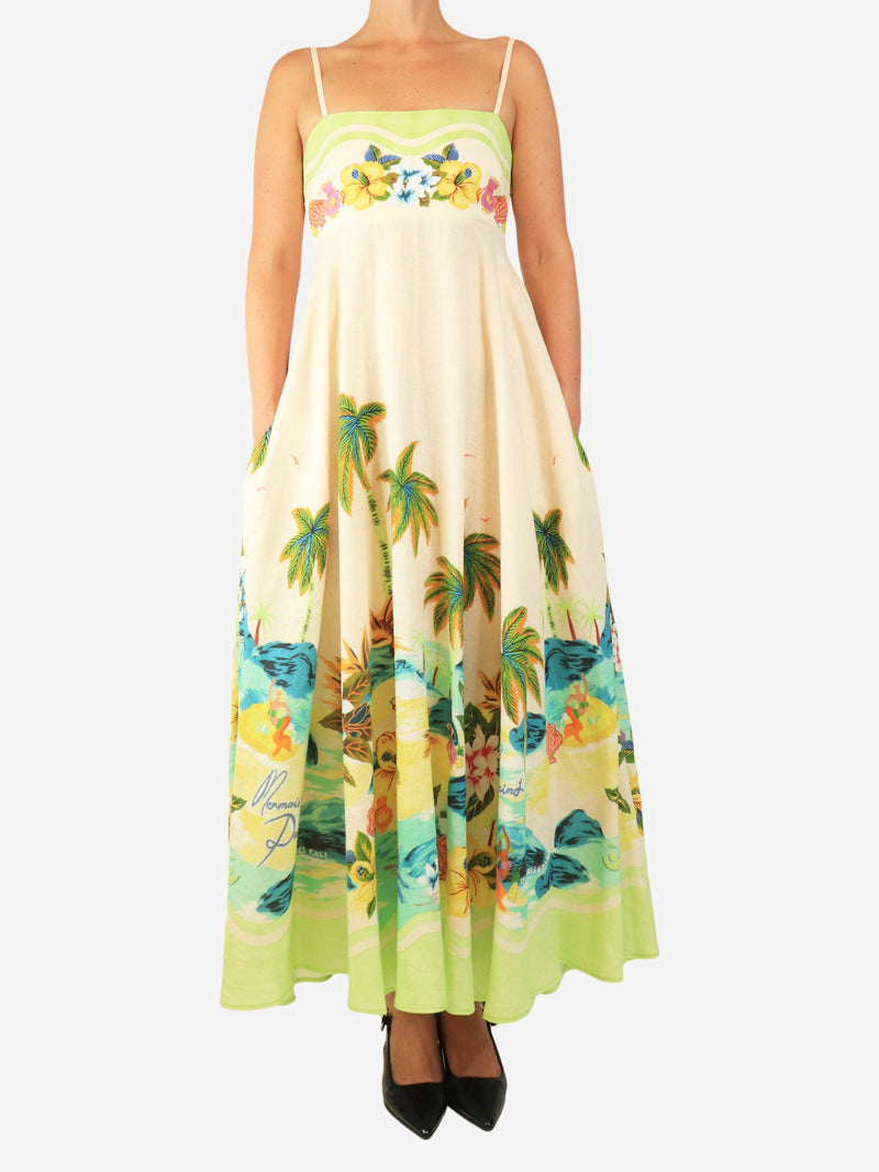 Cream tropical midi dress - size UK 10 Dresses Alemais 