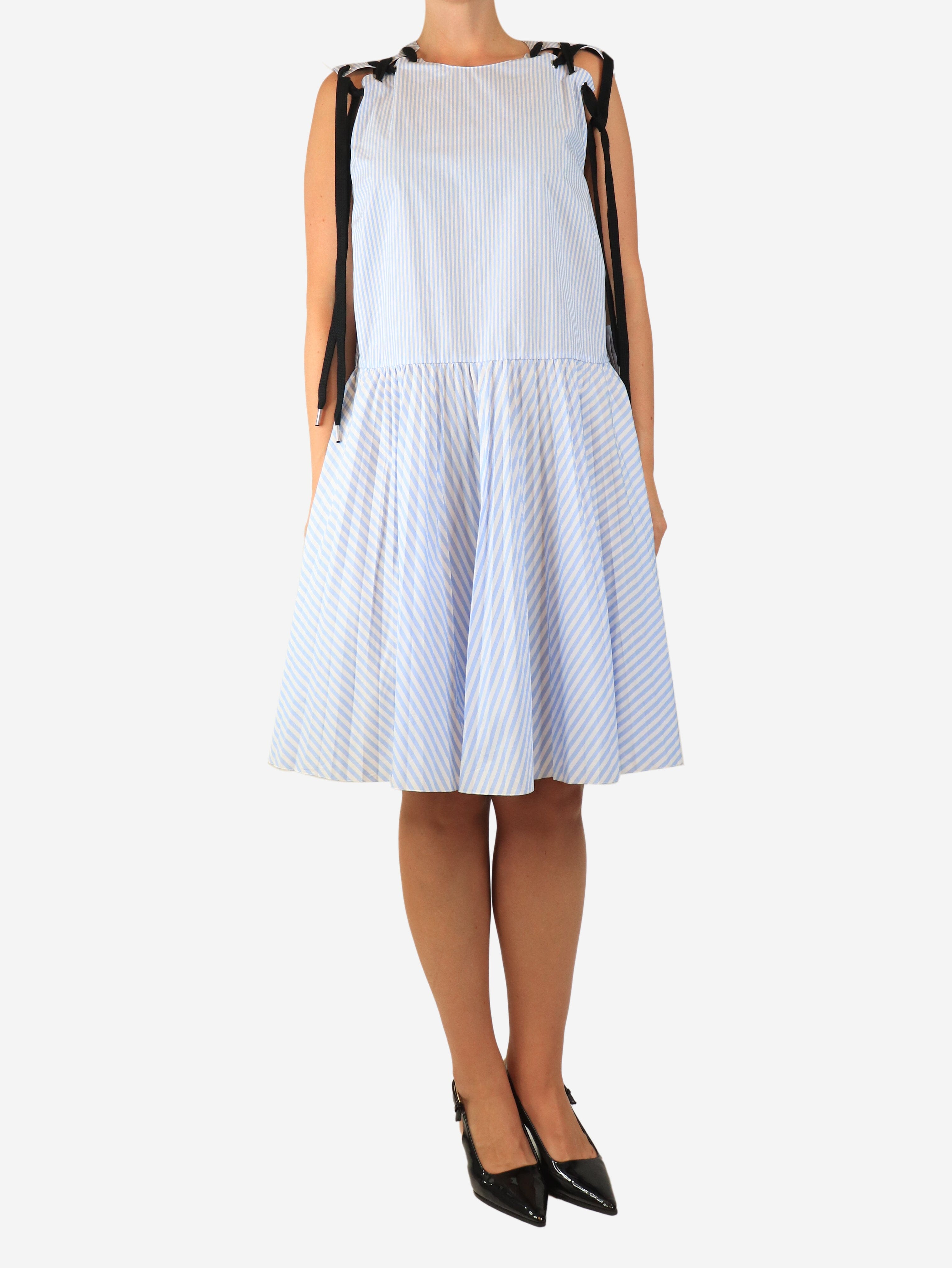Blue and white sleeveless striped midi dress - size UK 16 Dresses Red Valentino 