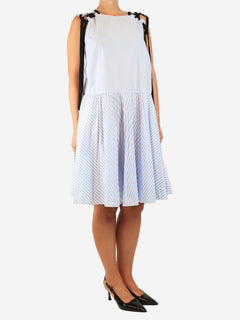 Blue and white sleeveless striped midi dress - size UK 16 Dresses Red Valentino 