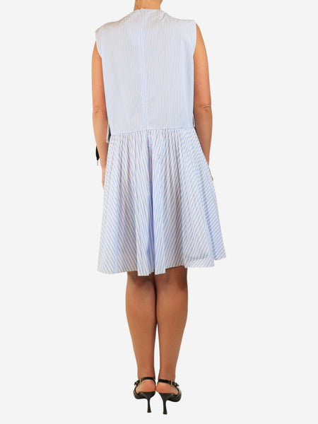 Blue and white sleeveless striped midi dress - size UK 16 alternate image