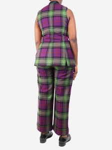 Selina Blow Purple and green check waistcoat and trouser set - size UK 12
