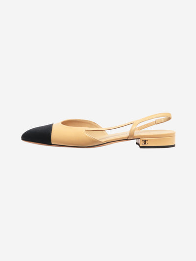 Black and beige goatskin-grosgrain CC slingback flats - size EU 38 Flat Shoes Chanel 
