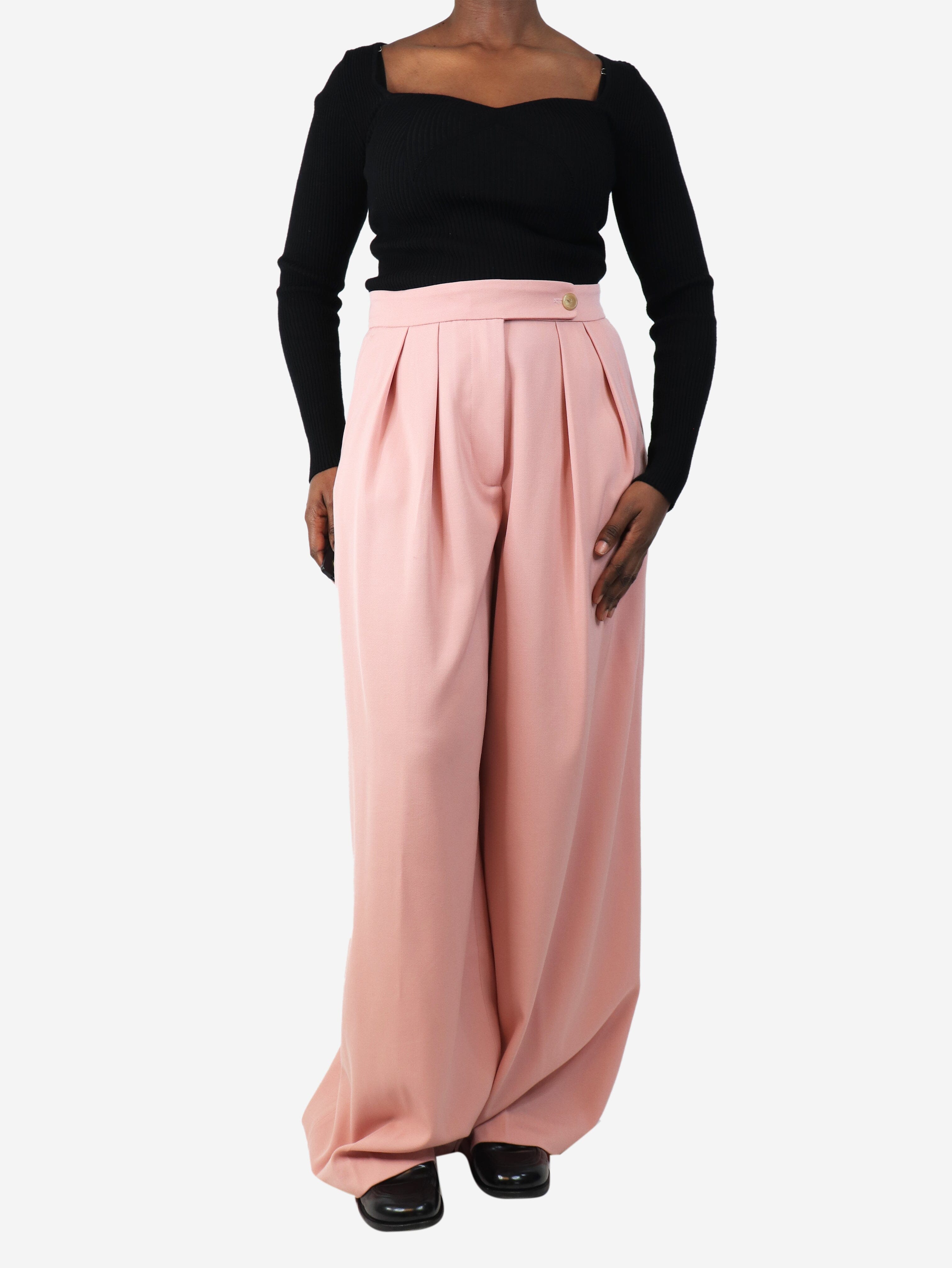Pink pleated wide-leg trousers - size UK 12 Trousers Dries Van Noten 