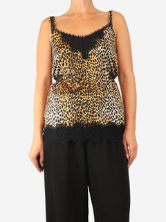 Cheetah print silk lace-trim camisole - size