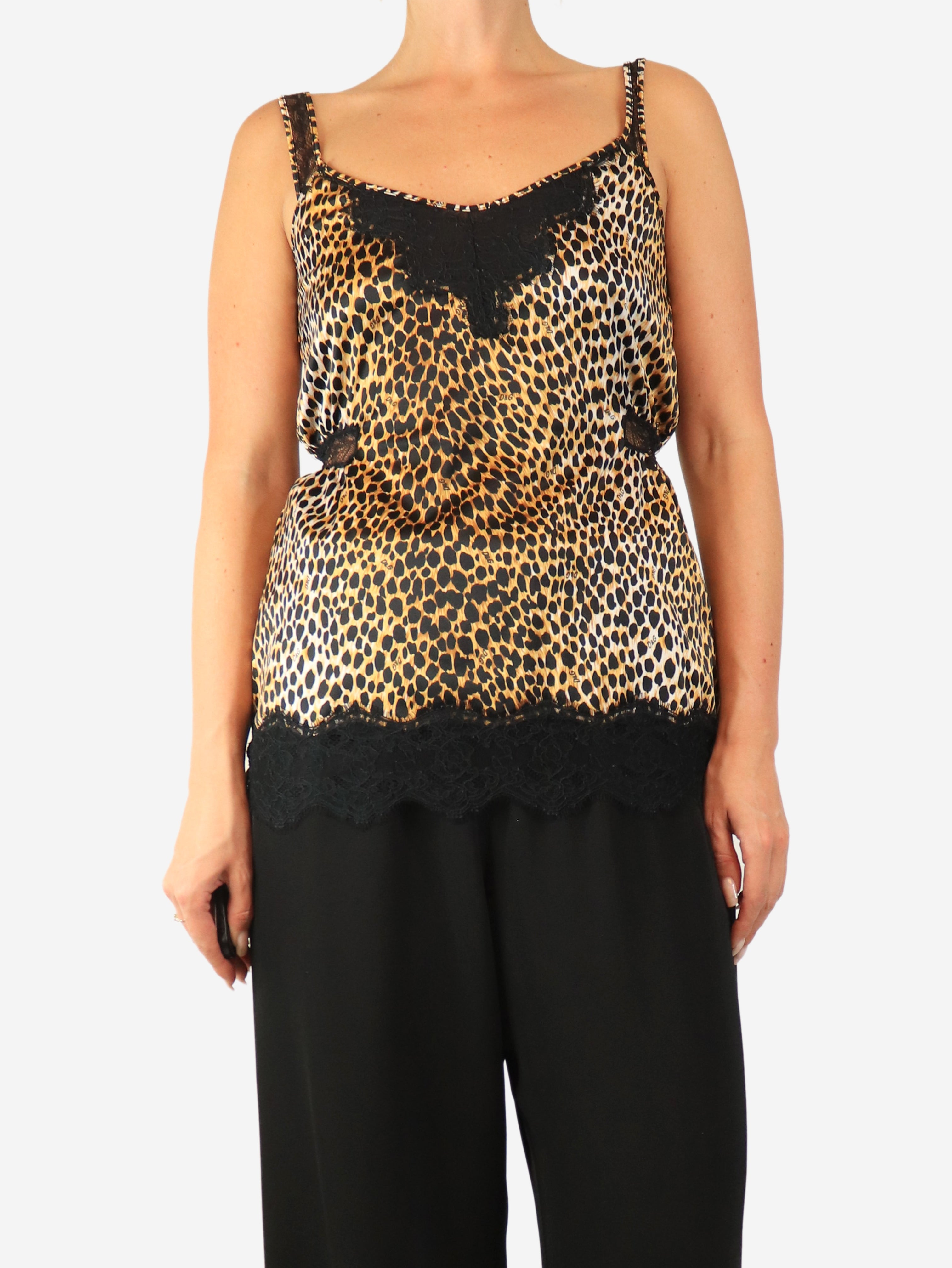 Cheetah print silk lace-trim camisole - size