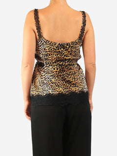 Cheetah print silk lace-trim camisole - size