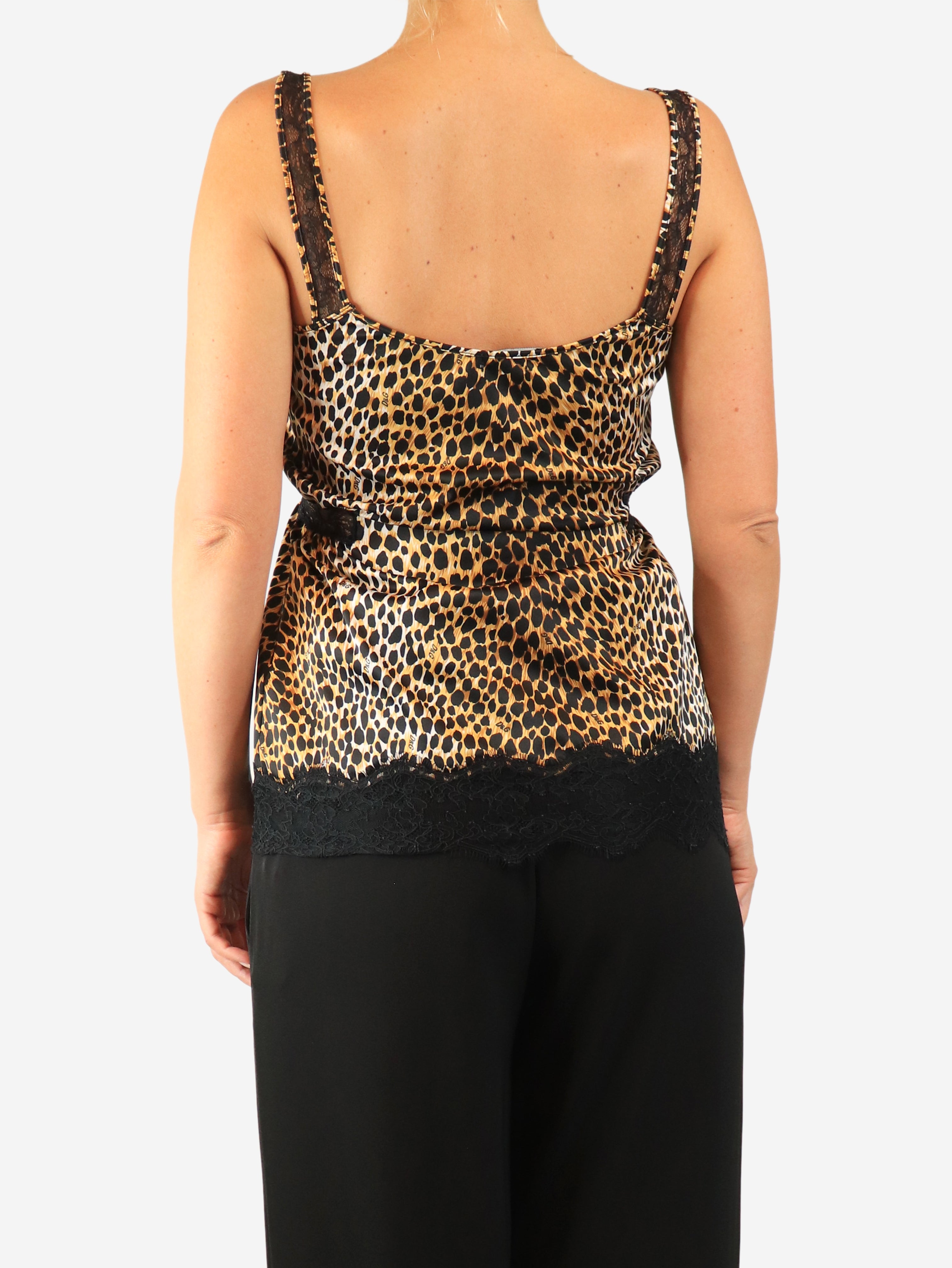 Cheetah print silk lace-trim camisole - size