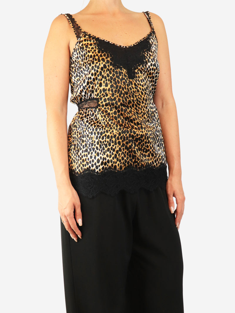 Cheetah print silk lace-trim camisole - size