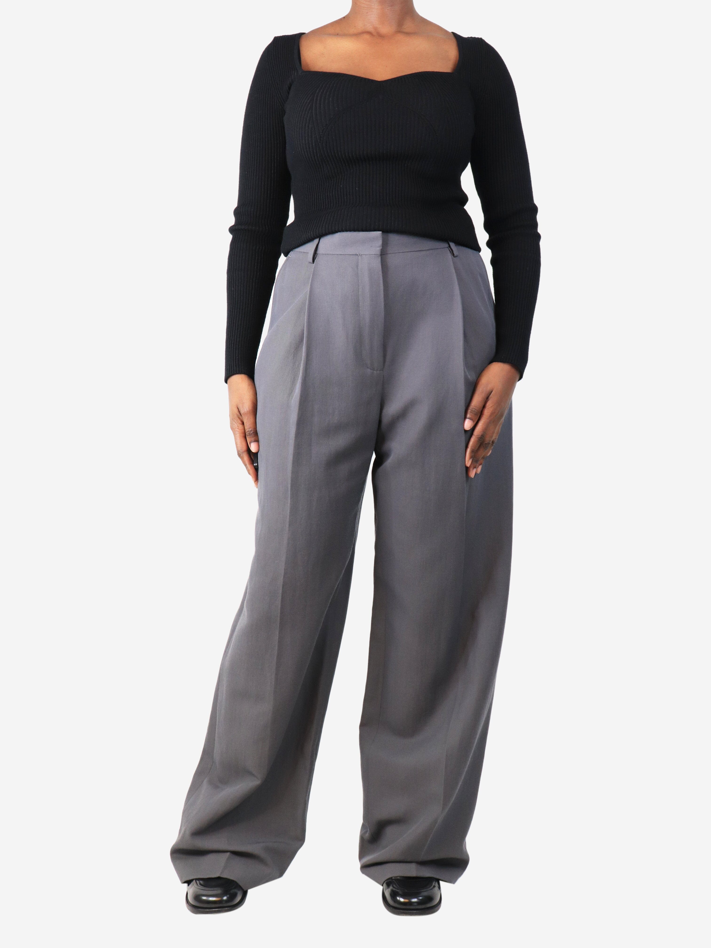 Grey pleated wide-leg trousers - size UK 10 Trousers Dries Van Noten 
