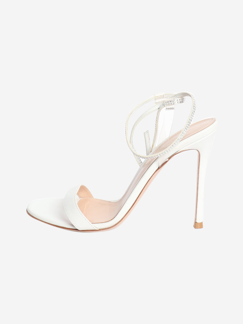 White leather crystal-strap sandal heels - size EU 37