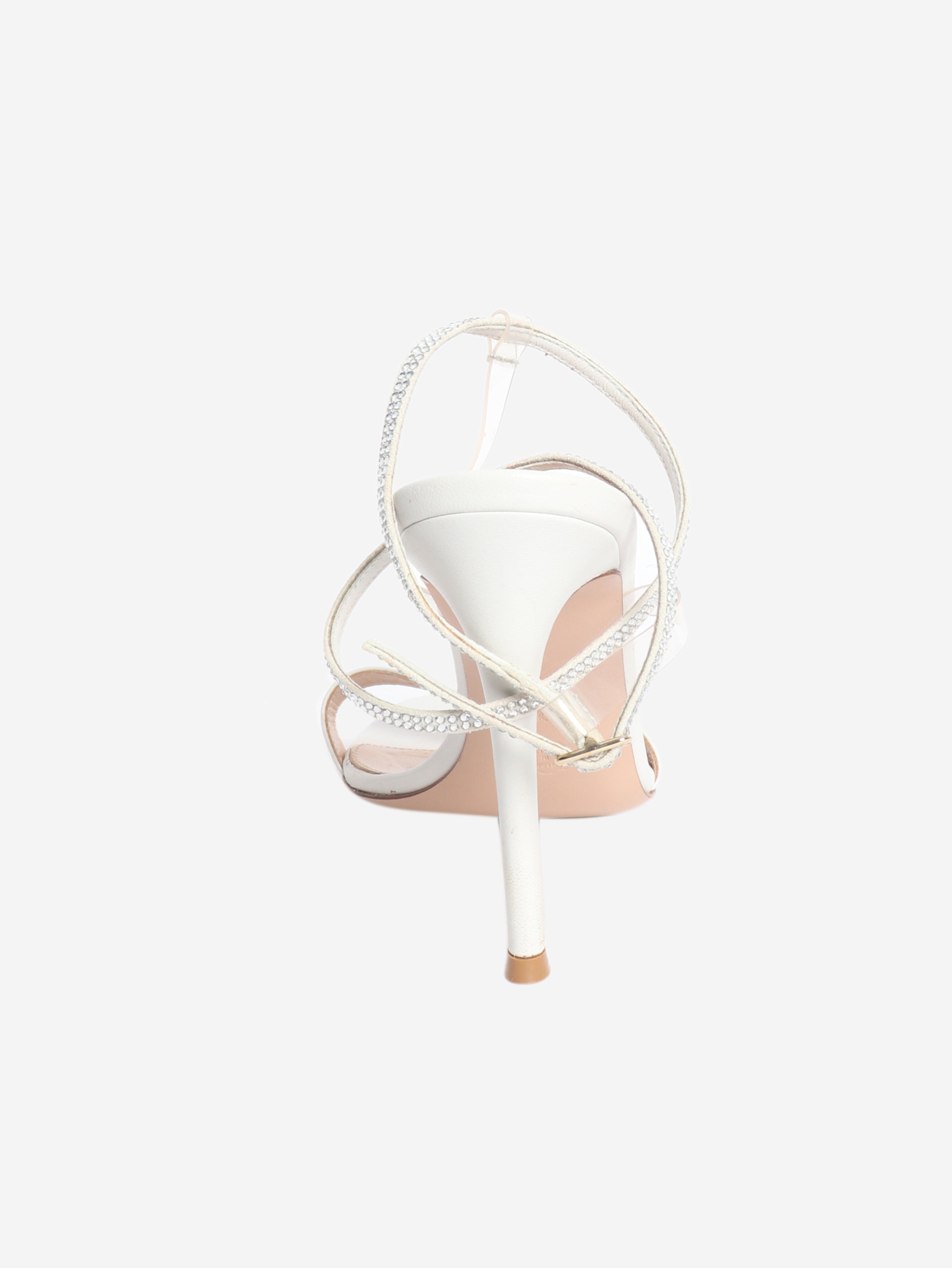 White leather crystal-strap sandal heels - size EU 37