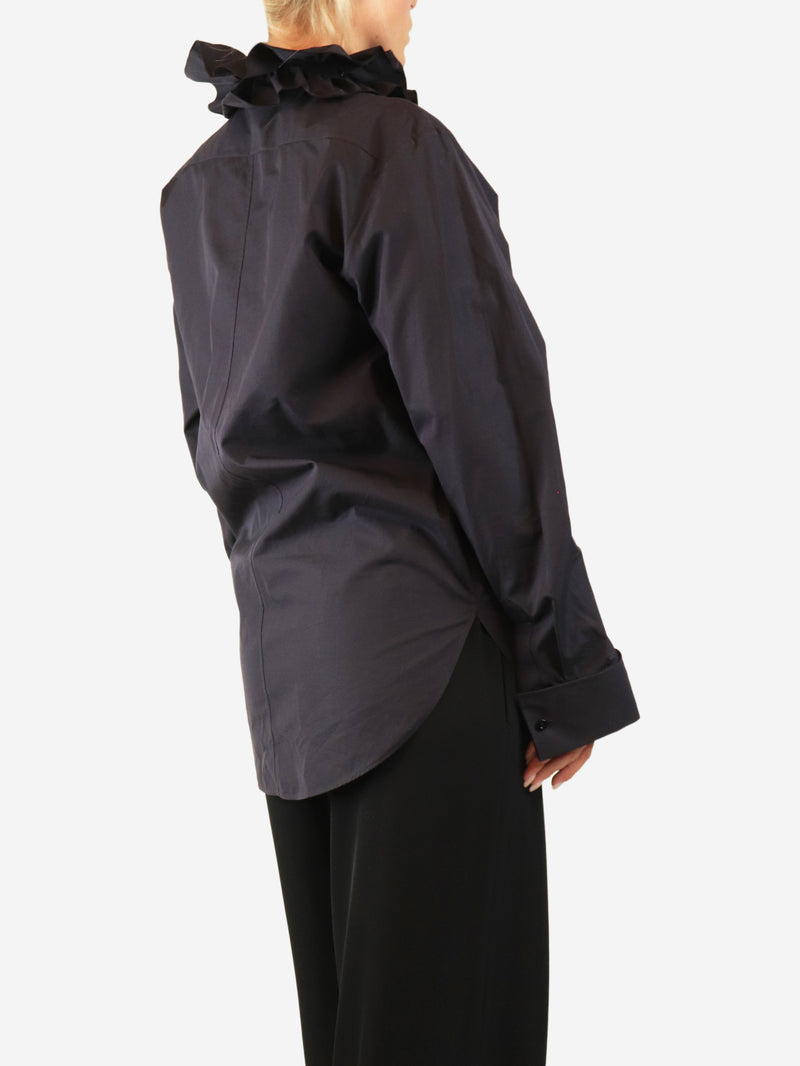 Navy cotton frill shirt - size UK 10