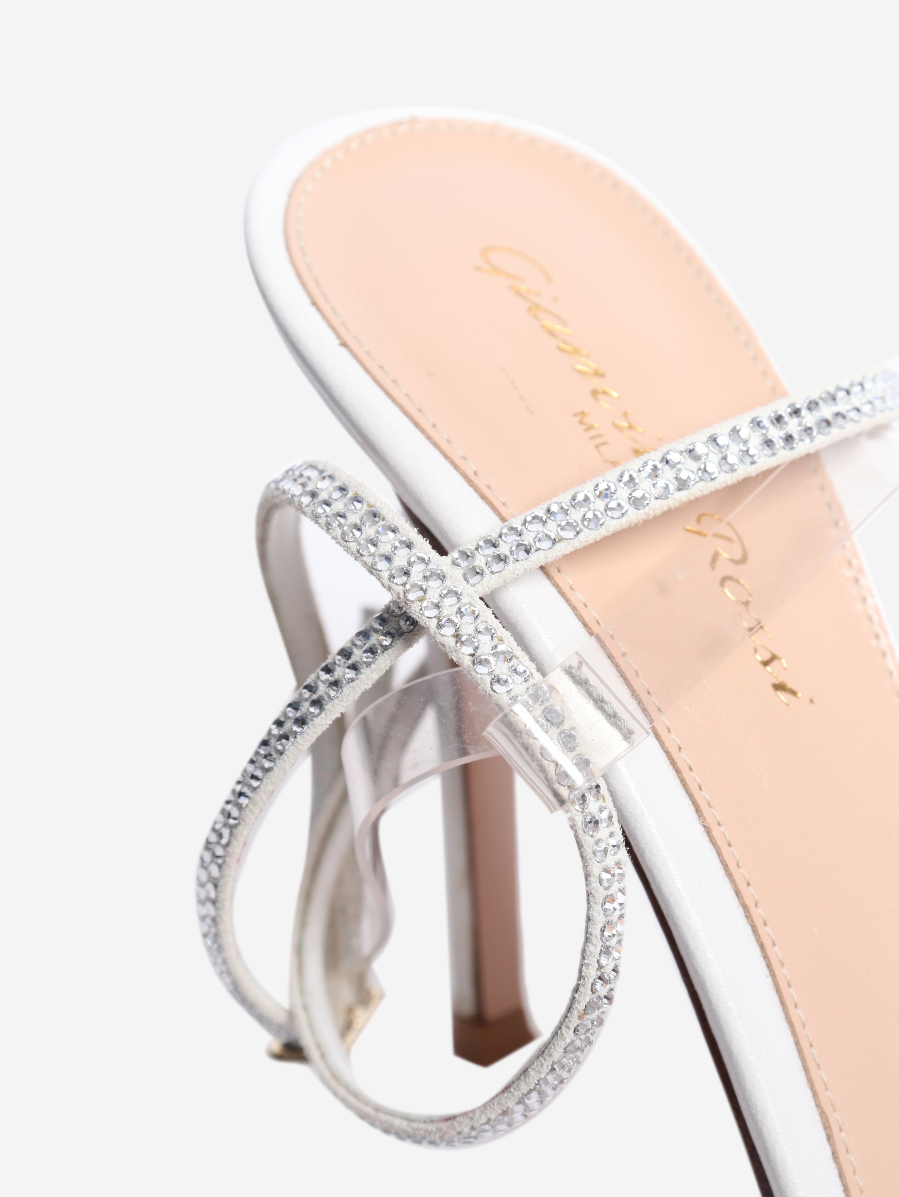 White leather crystal-strap sandal heels - size EU 37