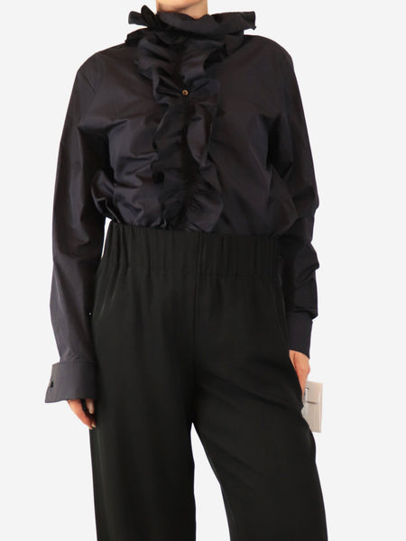 Navy cotton frill shirt - size UK 10 product image