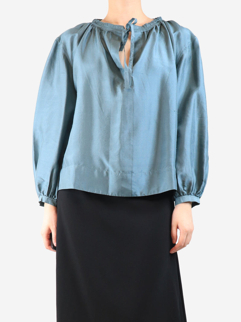 Soeur Teal Univers silk blouse - size UK 8 Tops Soeur 