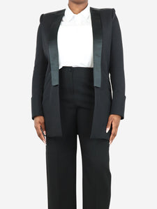 Balmain Black padded-shoulders long wool blazer - size UK 18