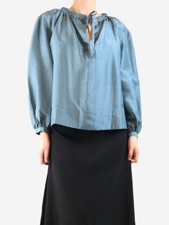 Soeur Teal Univers silk blouse - size UK 8 Tops Soeur 