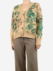 Oscar De La Renta Camel floral cardigan - size S