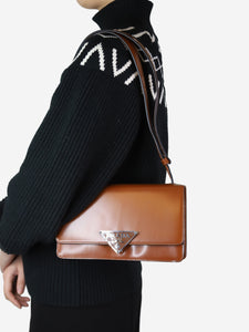 Prada Brown Emblème triangle-logo leather shoulder bag