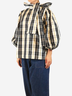 Black and white check puff-sleeve blouse - size UK 14 Tops Red Valentino 