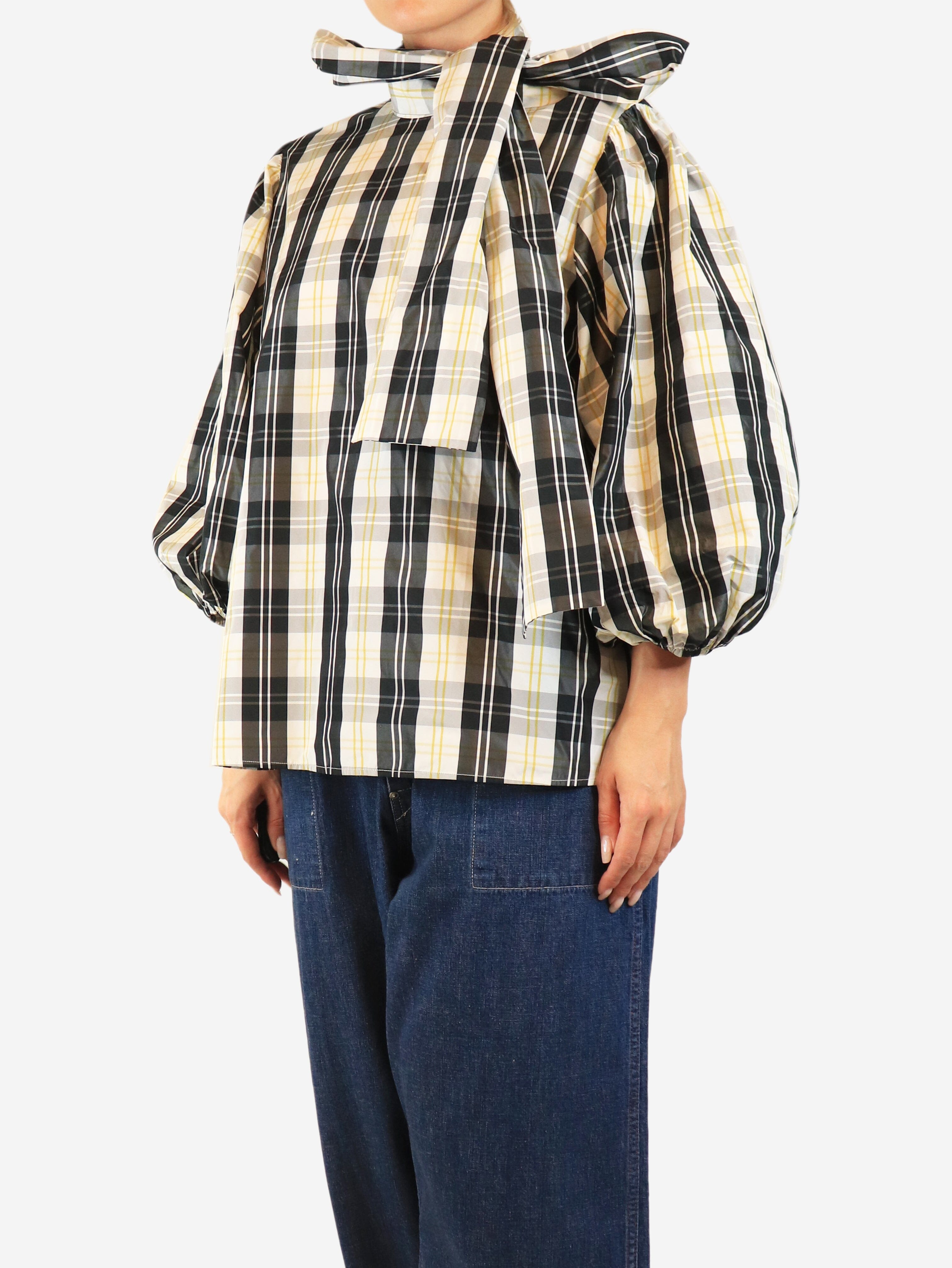 Black and white check puff-sleeve blouse - size UK 14 Tops Red Valentino 
