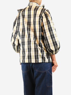 Black and white check puff-sleeve blouse - size UK 14 Tops Red Valentino 