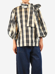 Black and white check puff-sleeve blouse - size UK 14 Tops Red Valentino 