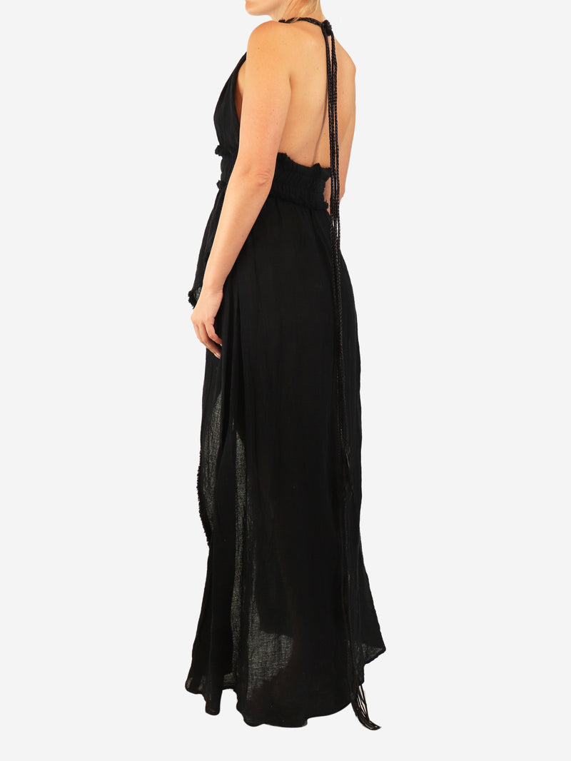 Black halterneck midi dress - size