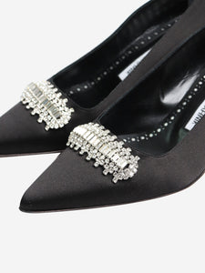Manolo Blahnik Black bejewelled satin kitten-heel pumps - size EU 36