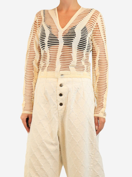 Cream long-sleeved cutout top - size UK 10 product image