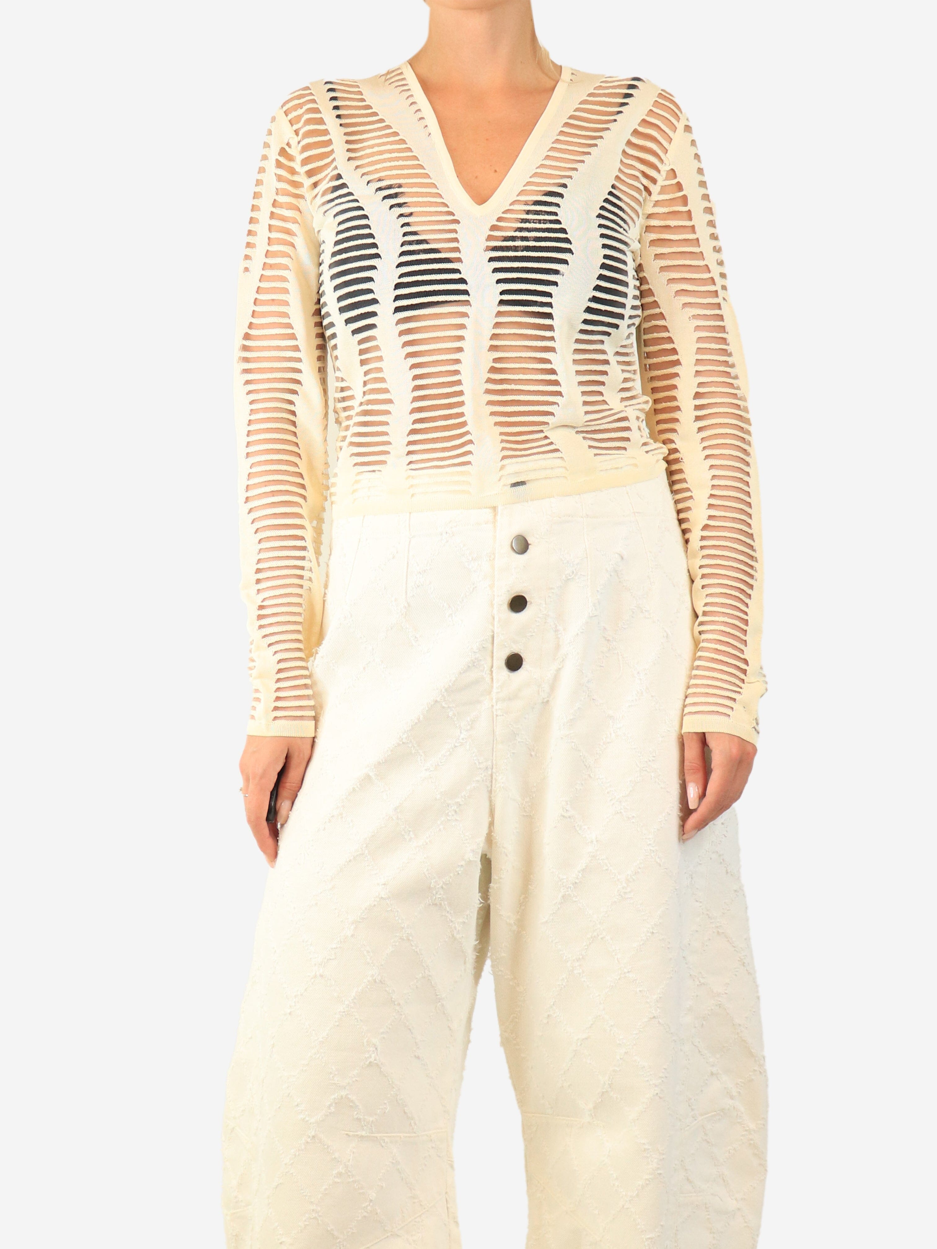 Cream long-sleeved cutout top - size UK 10 Tops Dior 