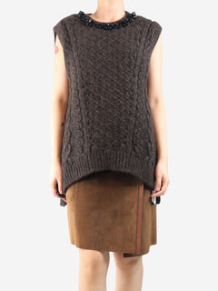 Brown beaded sleeveless chunky knit top - size L Knitwear Simone Rocha 